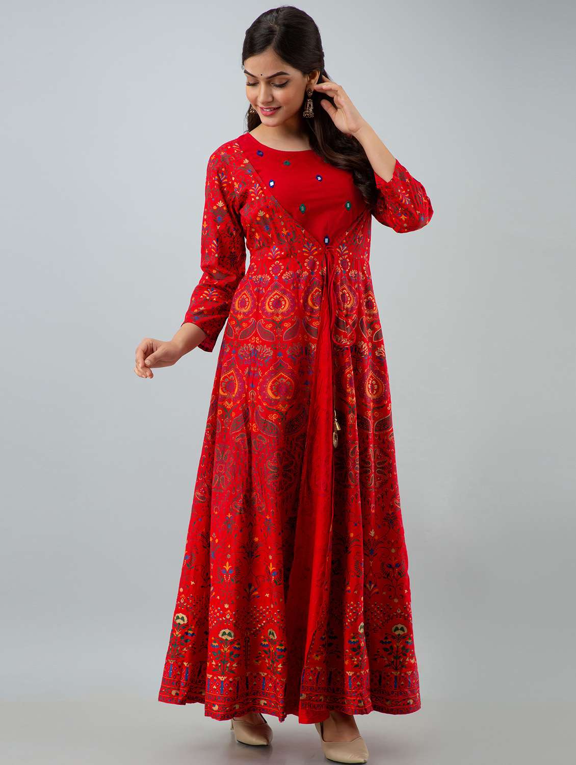 red printed anarkali kurta - 18397931 -  Standard Image - 1
