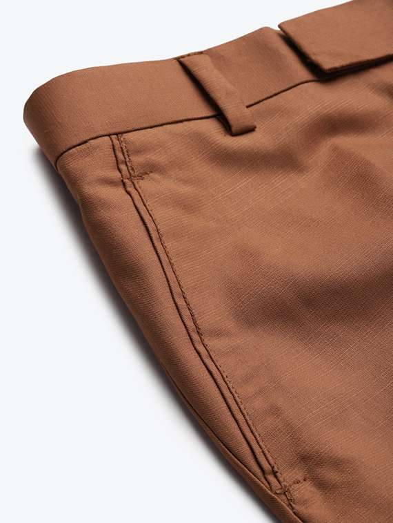 brown solid flat front casual trouser - 18397956 -  Standard Image - 4