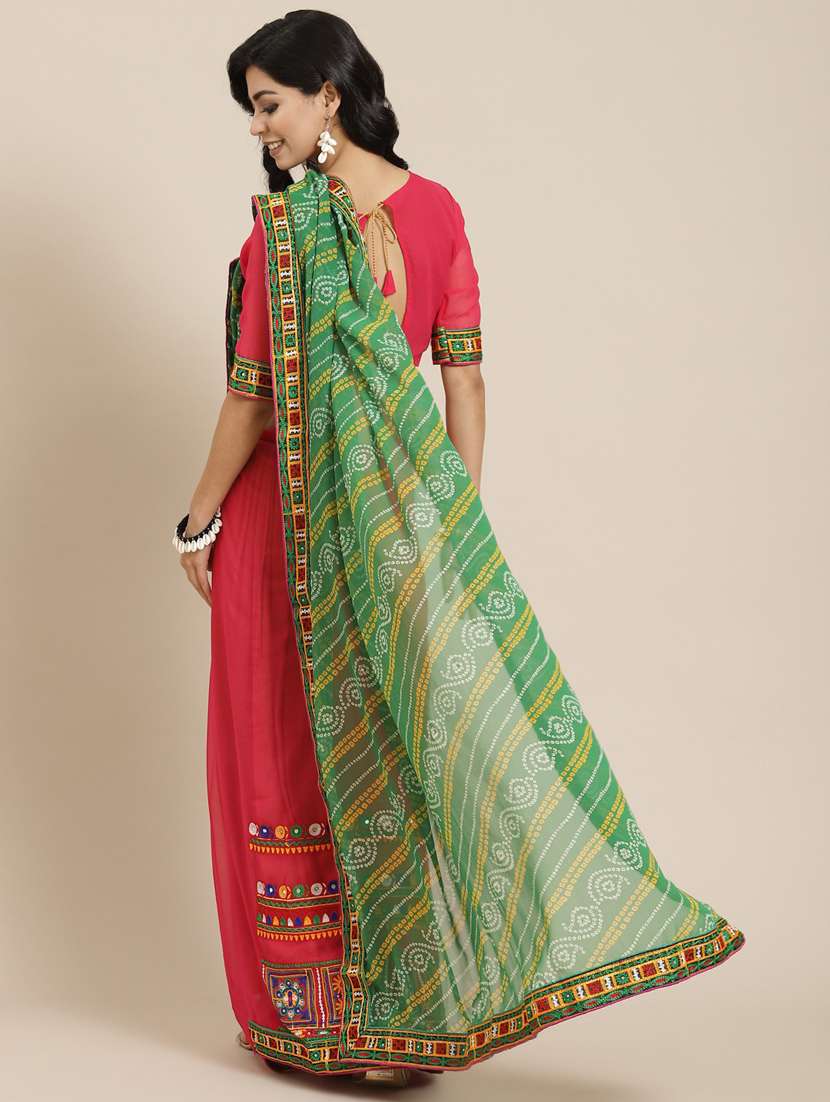 women's bandhani pink colored saree with blouse - 18398065 -  Standard Image - 1