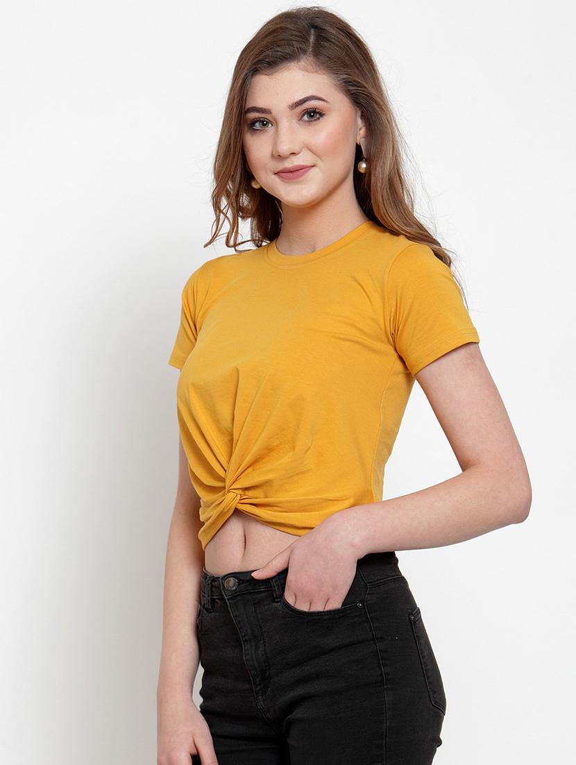 twisted front solid crop top - 18398094 -  Standard Image - 1