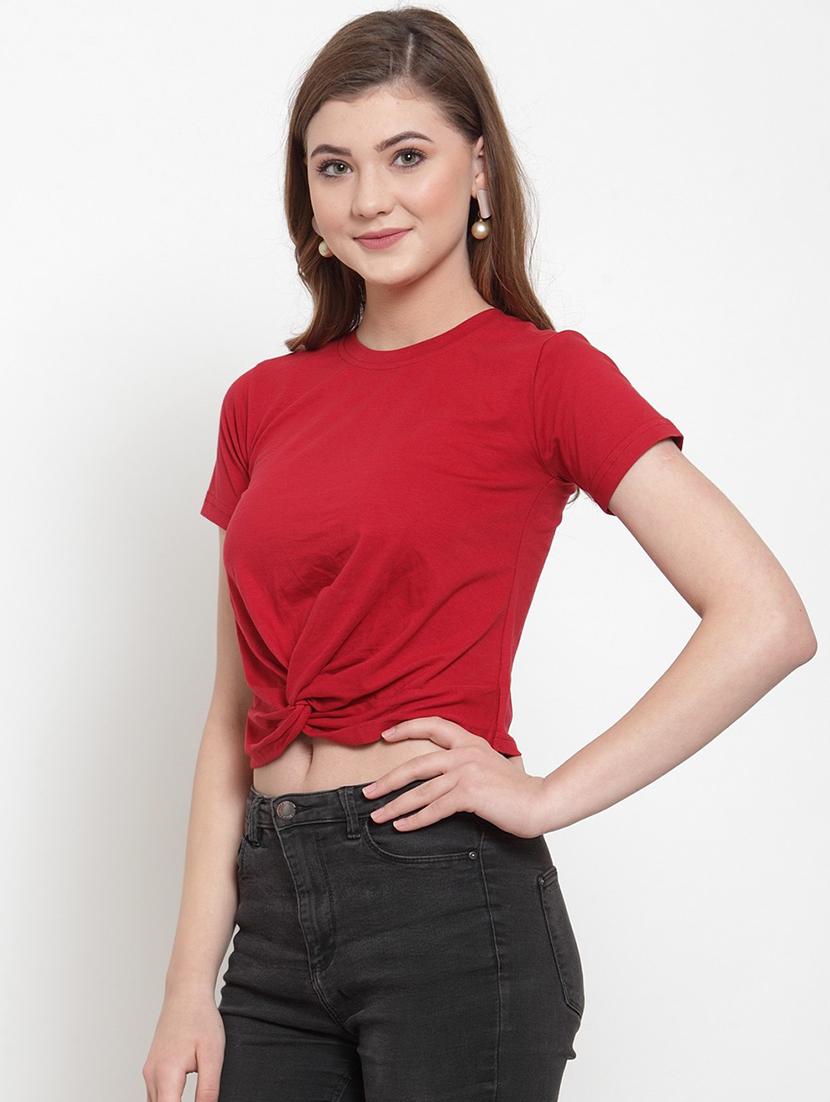 twisted front solid crop top - 18398096 - Standard Image - 1