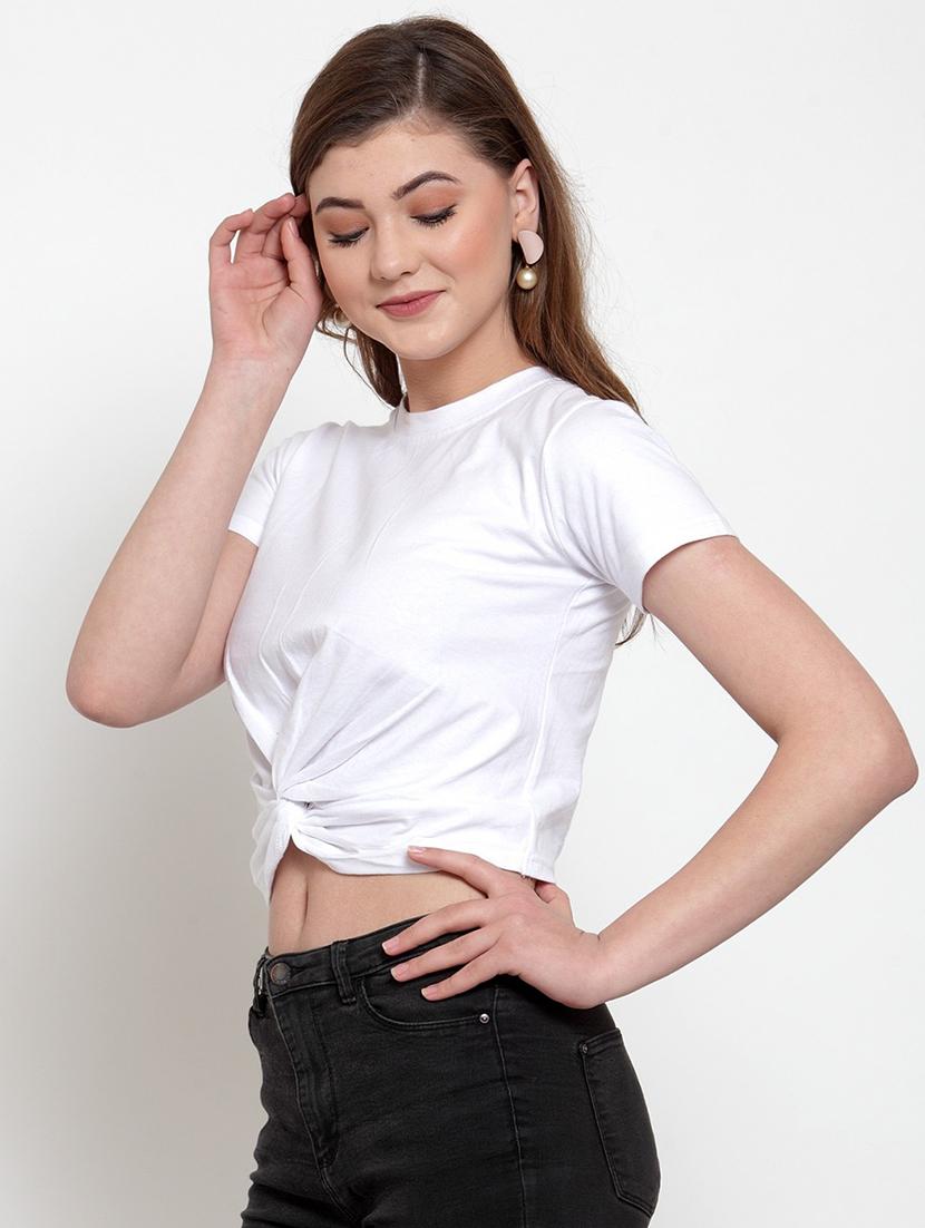 twisted front solid crop top - 18398100 - Standard Image - 1