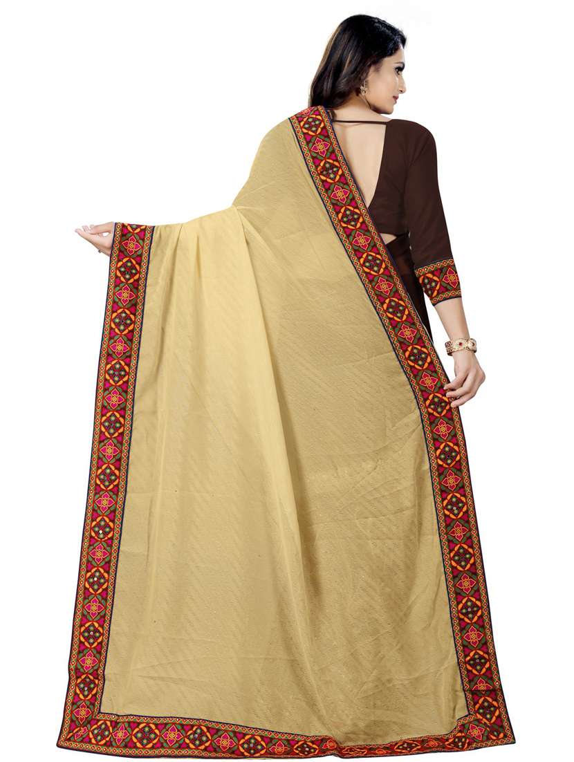 women's solid with work beige colored saree with blouse - 18398232 -  Standard Image - 1