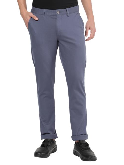 blue solid chinos casual trouser - 18398379 - Standard Image - 0