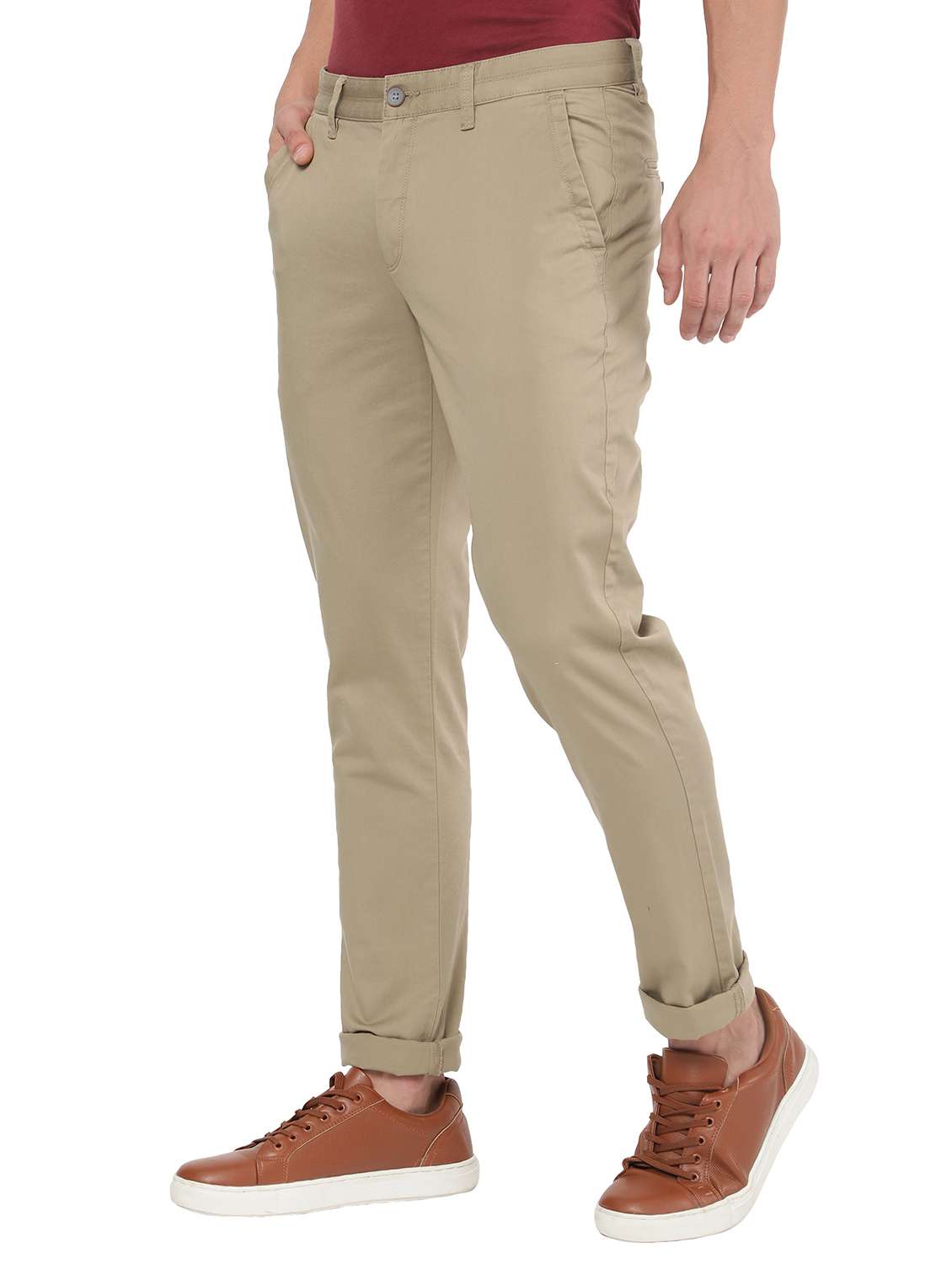 men cotton blend khaki slim fit chinos - 18398384 -  Standard Image - 1