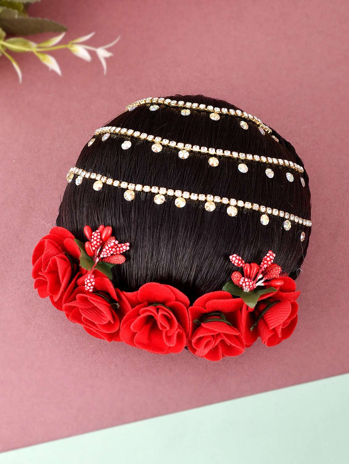  black & red beaded traditional wedding hair bun