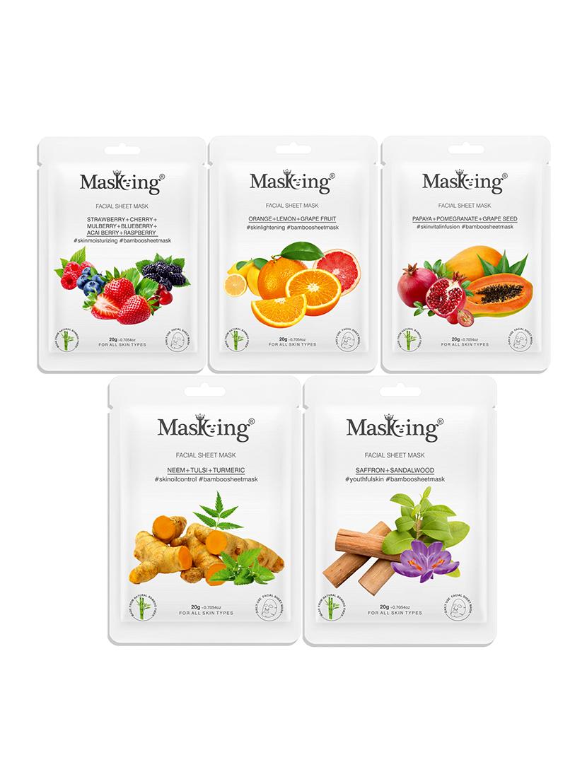 masking bamboo facial sheet mask of strawberry, orange, papaya, neem & saffron ideal for women & men (combo pack of 5) (100 g) - 18398614 -  Zoom Image - 0