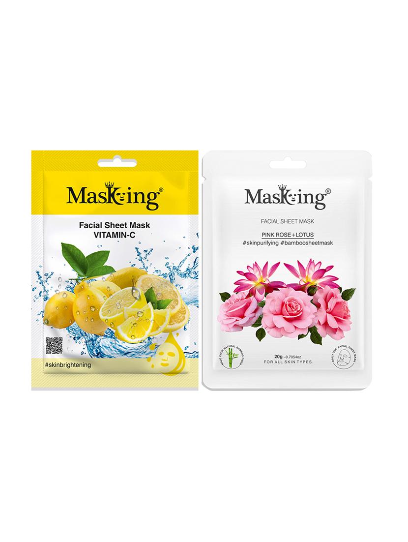 masking beauty bamboo facial sheet mask of lemon, pink rose & lotus combo pack of 2 (40 g) - 18398633 - Standard Image - 1