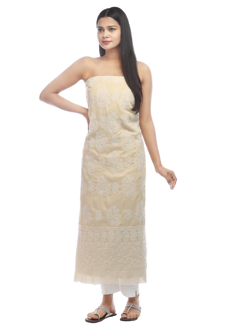 cream cotton unstitched suit - 18399129 -  Standard Image - 1