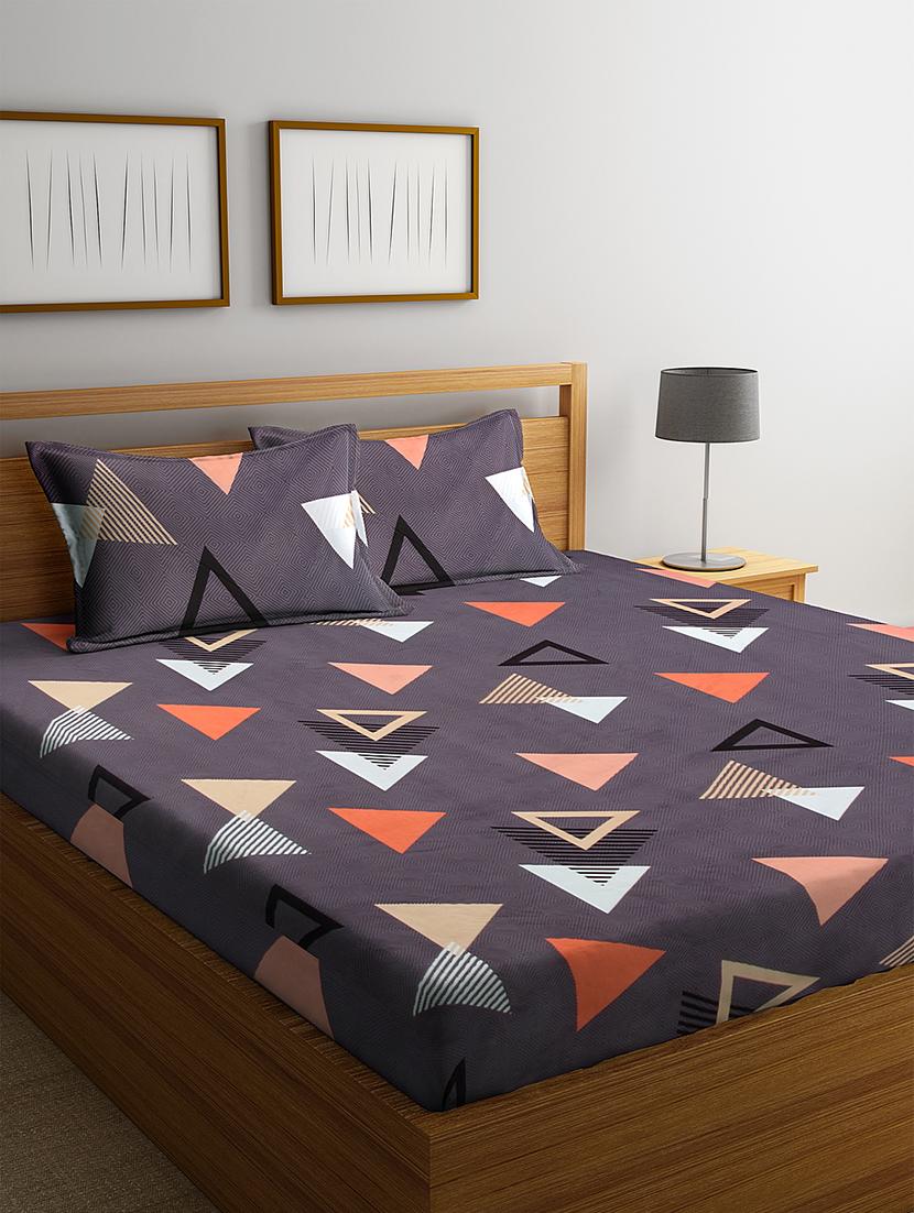 klotthe multi geometric 210 tc cotton blend double bedsheet with 2 pillow covers
