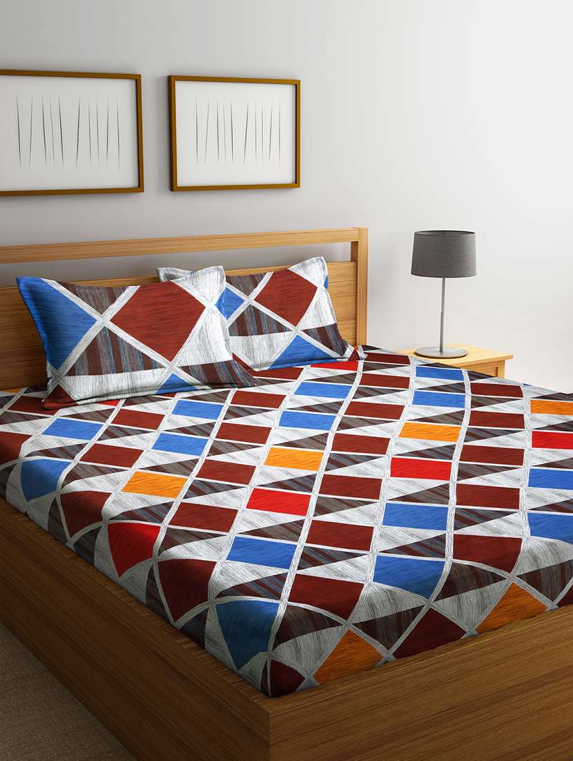 klotthe multi printed 210 tc cotton blend super king size double bed bedsheet with 2 pillow covers