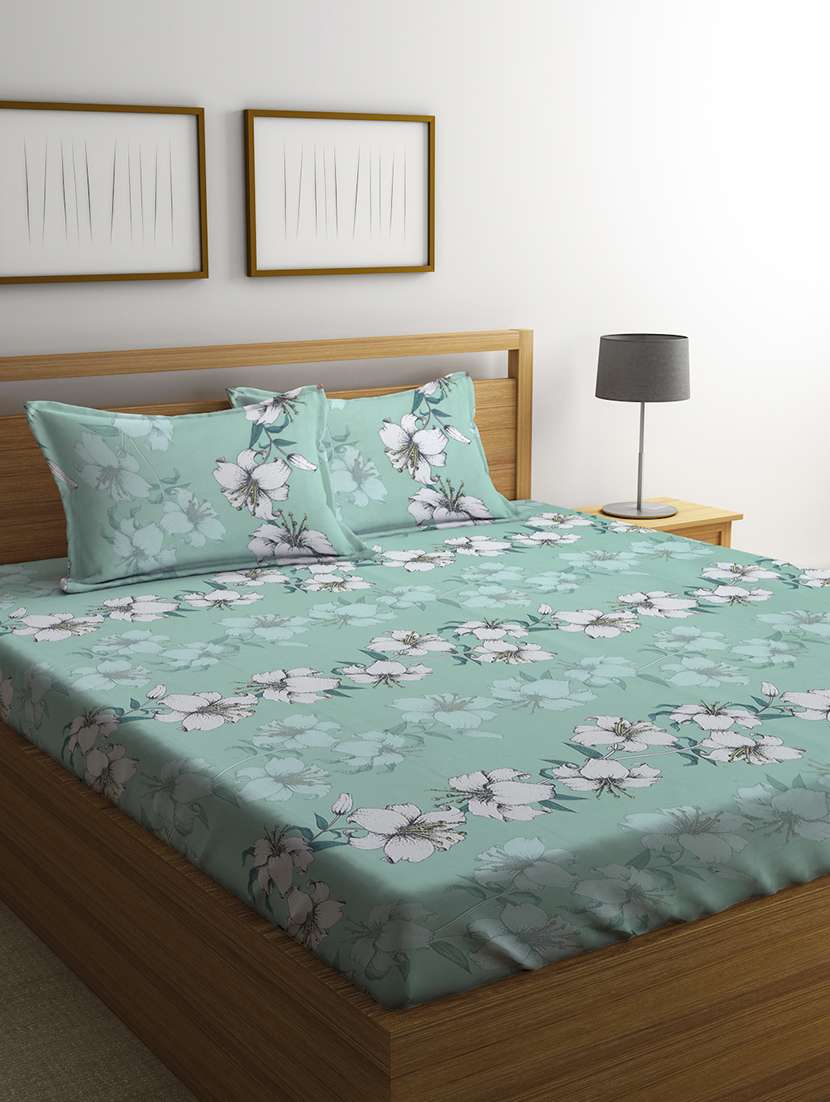 klotthe green 210 tc floral 210 tc cotton blend double bedsheet with 2 pillow covers