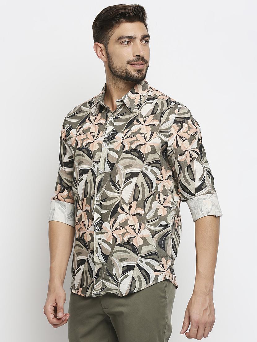 grey printed casual shirt - 18399666 - Standard Image - 1
