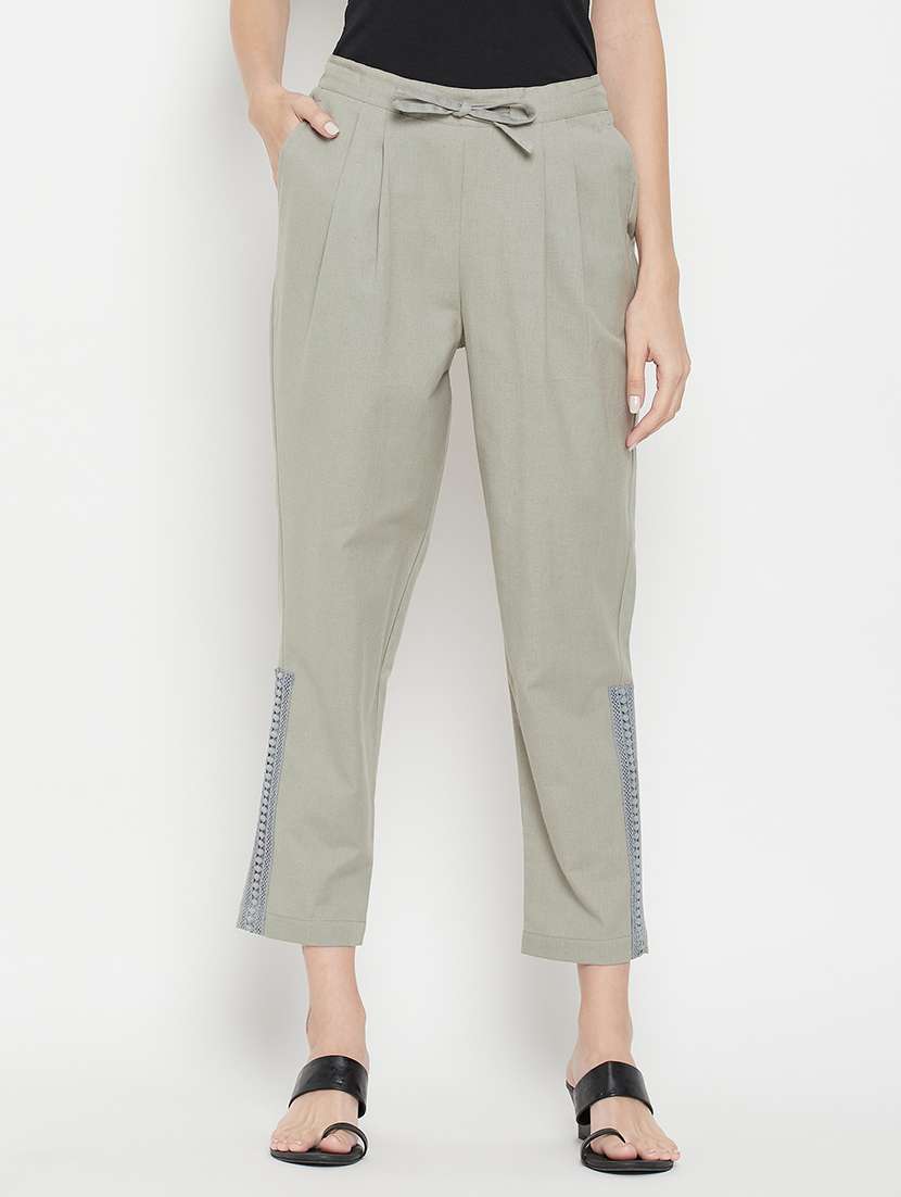 mid rise solid pleated trouser