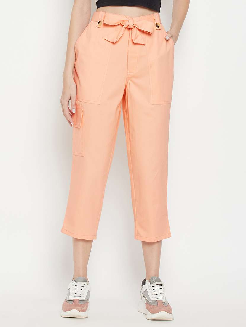 tie front solid cropped  trouser