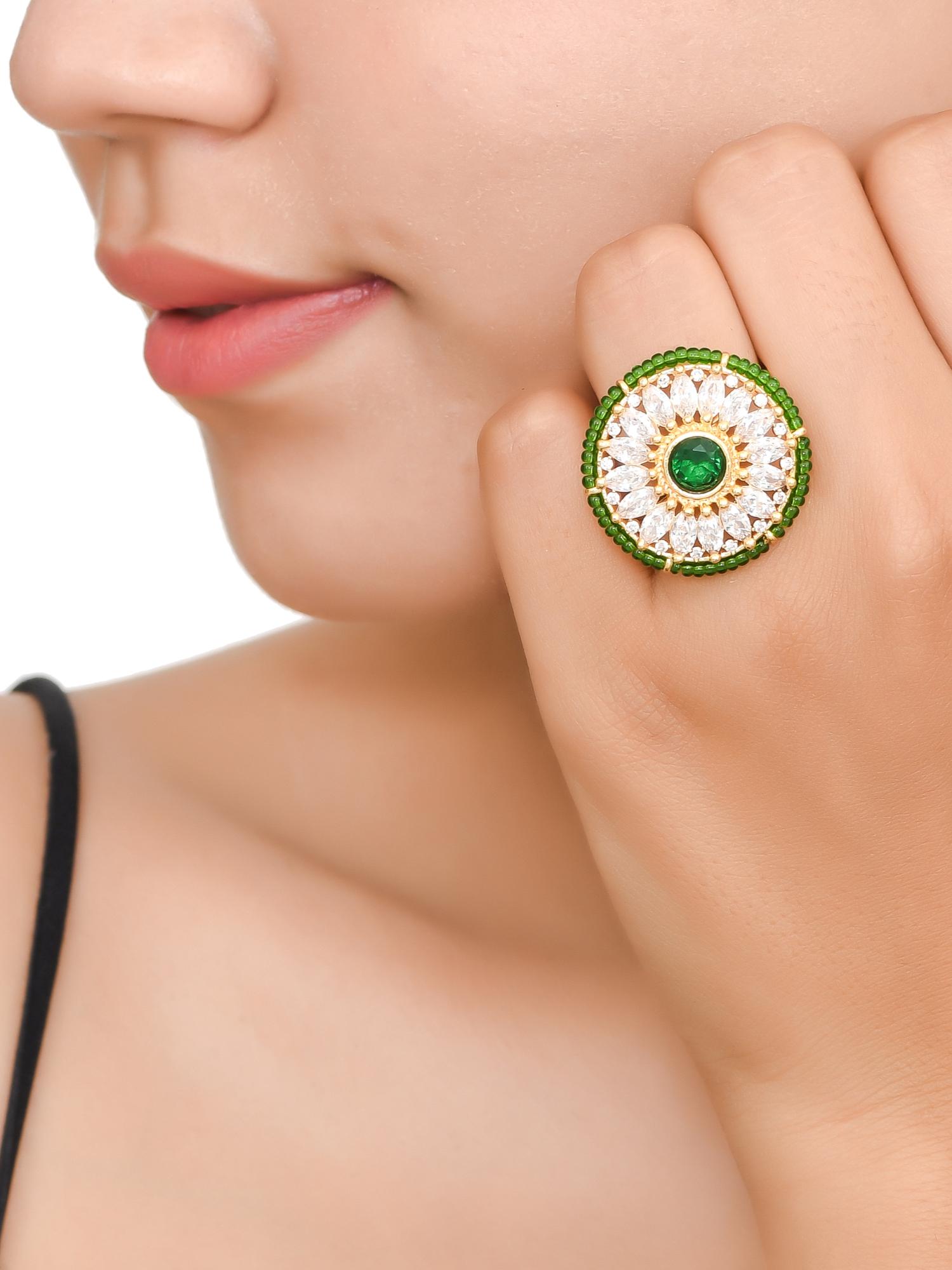 green brass adjustable dimond finger ring - 18399741 - Standard Image - 1