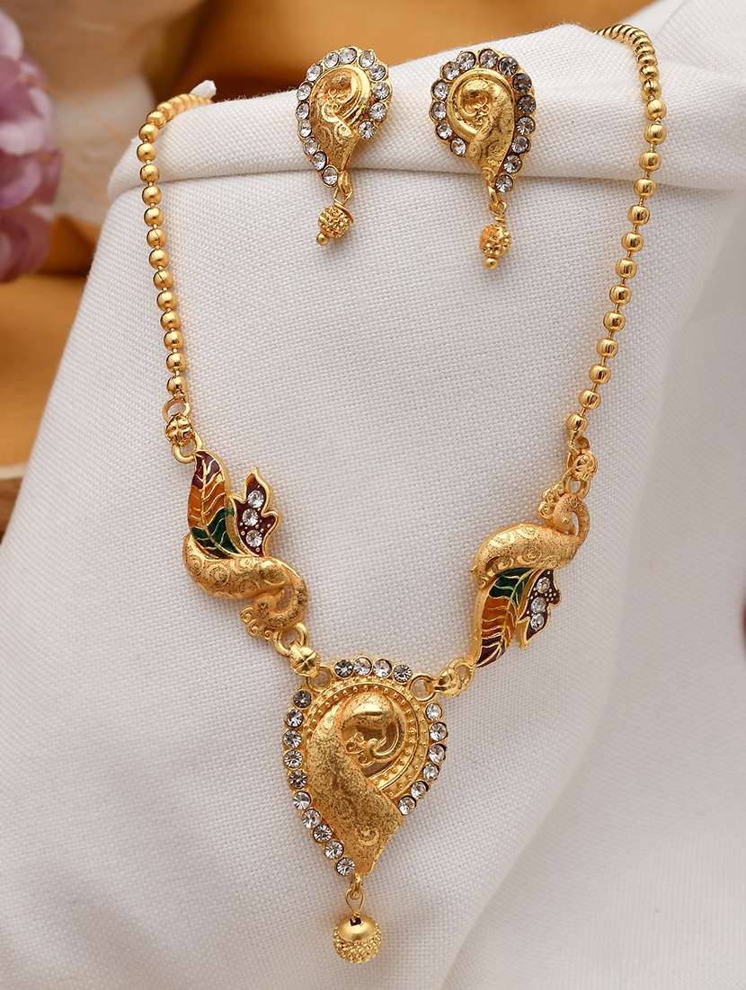 gold brass necklaces and earring