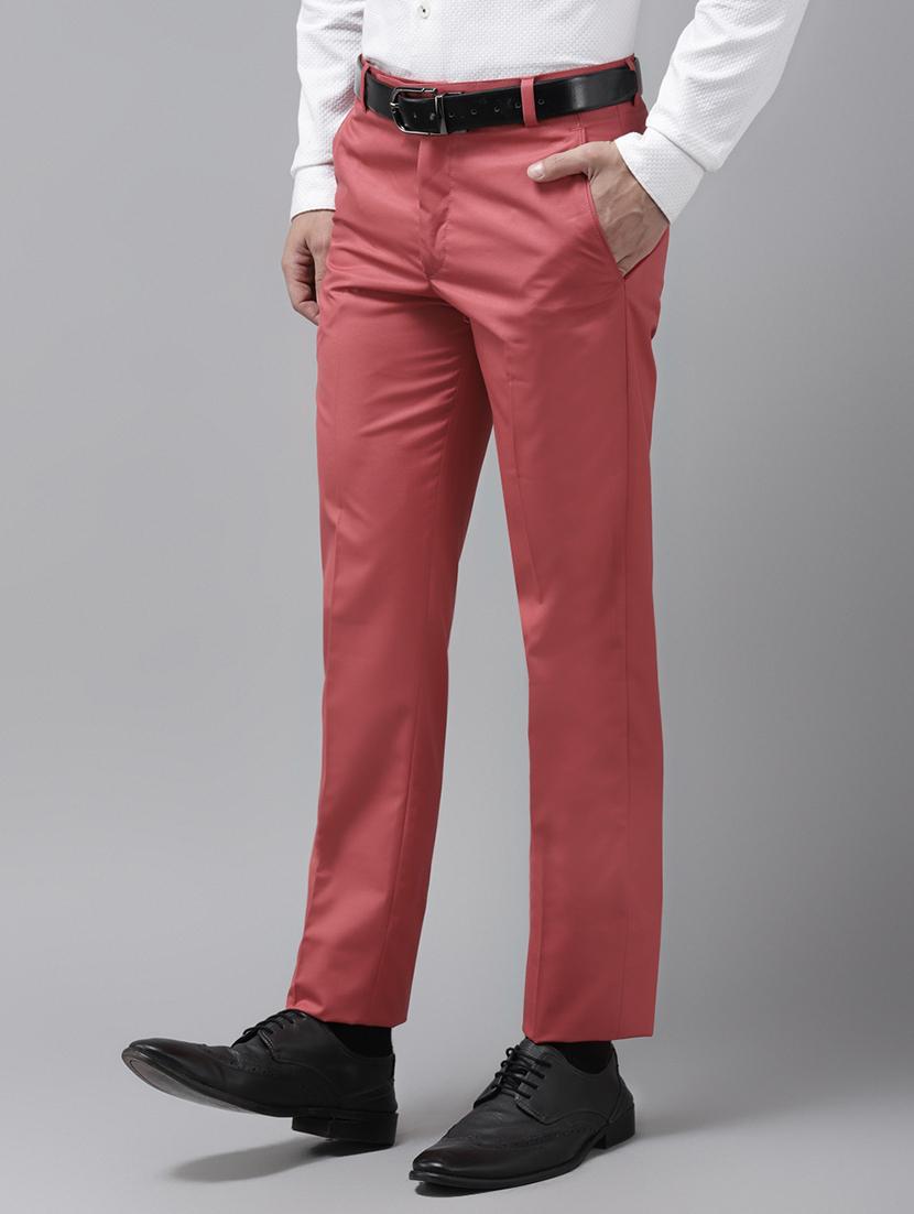 red solid flat front casual trouser - 18399972 - Standard Image - 1