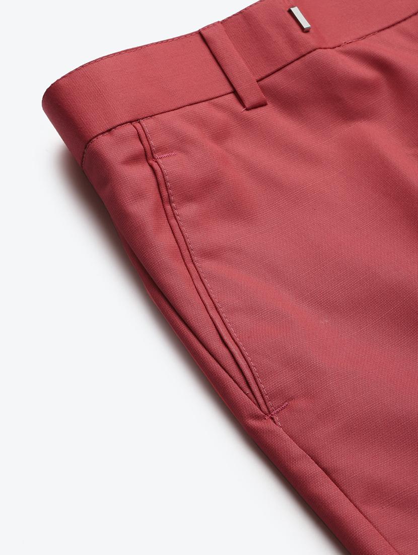 red solid flat front casual trouser - 18399972 - Standard Image - 4