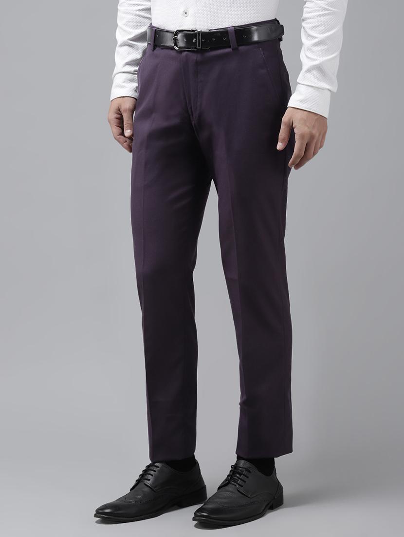 grey solid flat front casual trouser - 18399981 -  Standard Image - 1