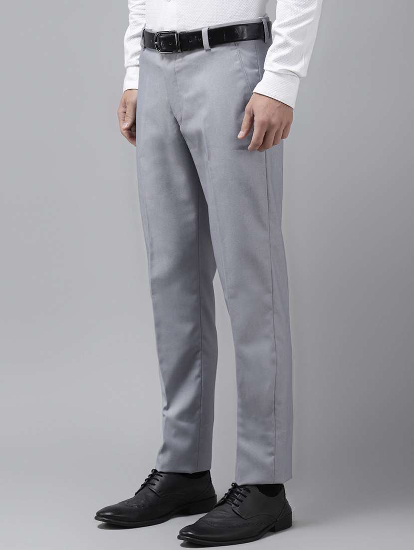 grey solid flat front casual trouser - 18399984 -  Standard Image - 1