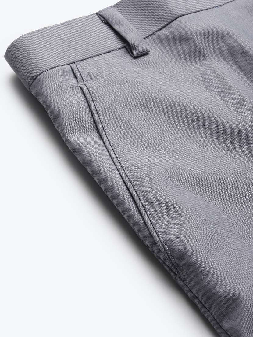 grey solid flat front casual trouser - 18399984 -  Standard Image - 4