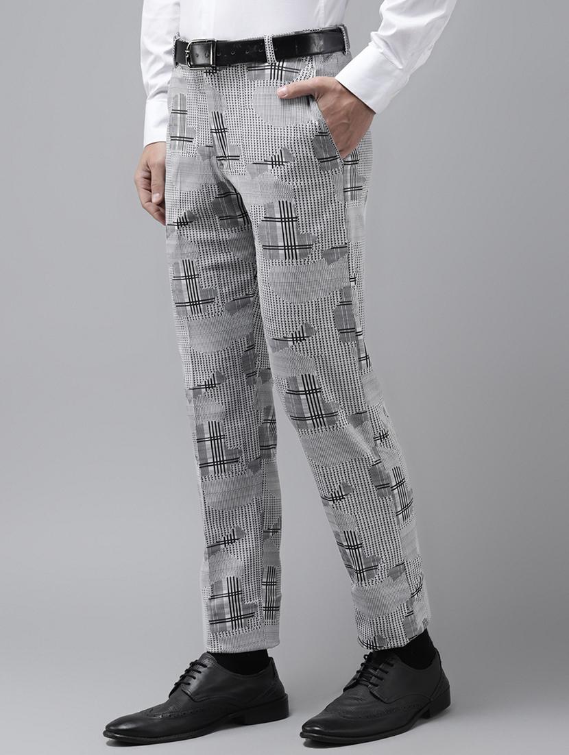 grey printed flat front casual trouser - 18399993 - Standard Image - 1