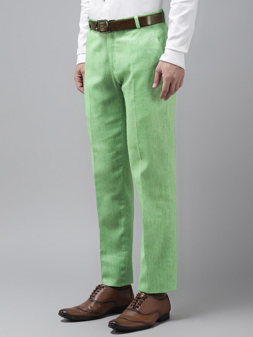 green solid flat front casual trouser - 18399996 -  Standard Image - 1