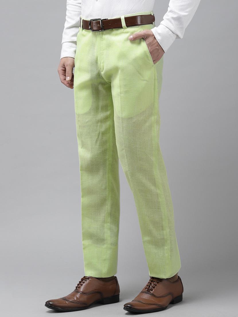 yellow solid flat front casual trouser - 18399997 - Standard Image - 1