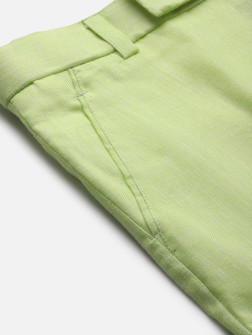 yellow solid flat front casual trouser - 18399997 - Standard Image - 4