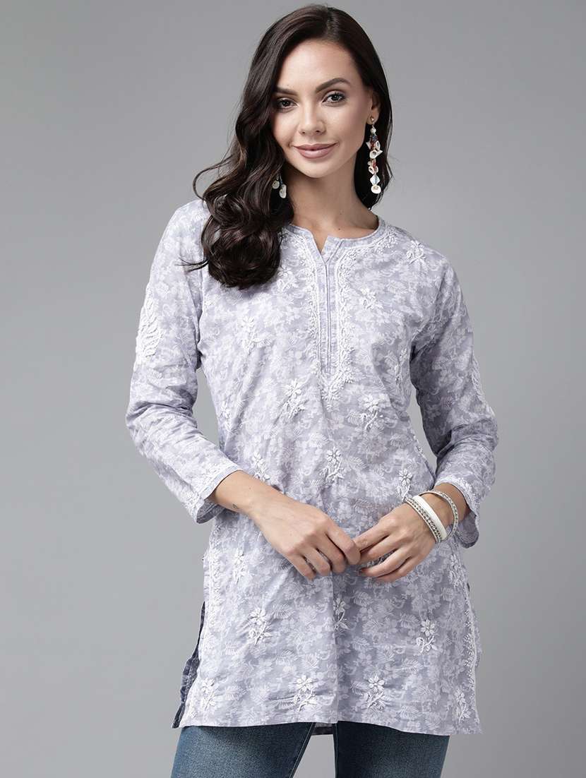 women chikankari straight short kurti