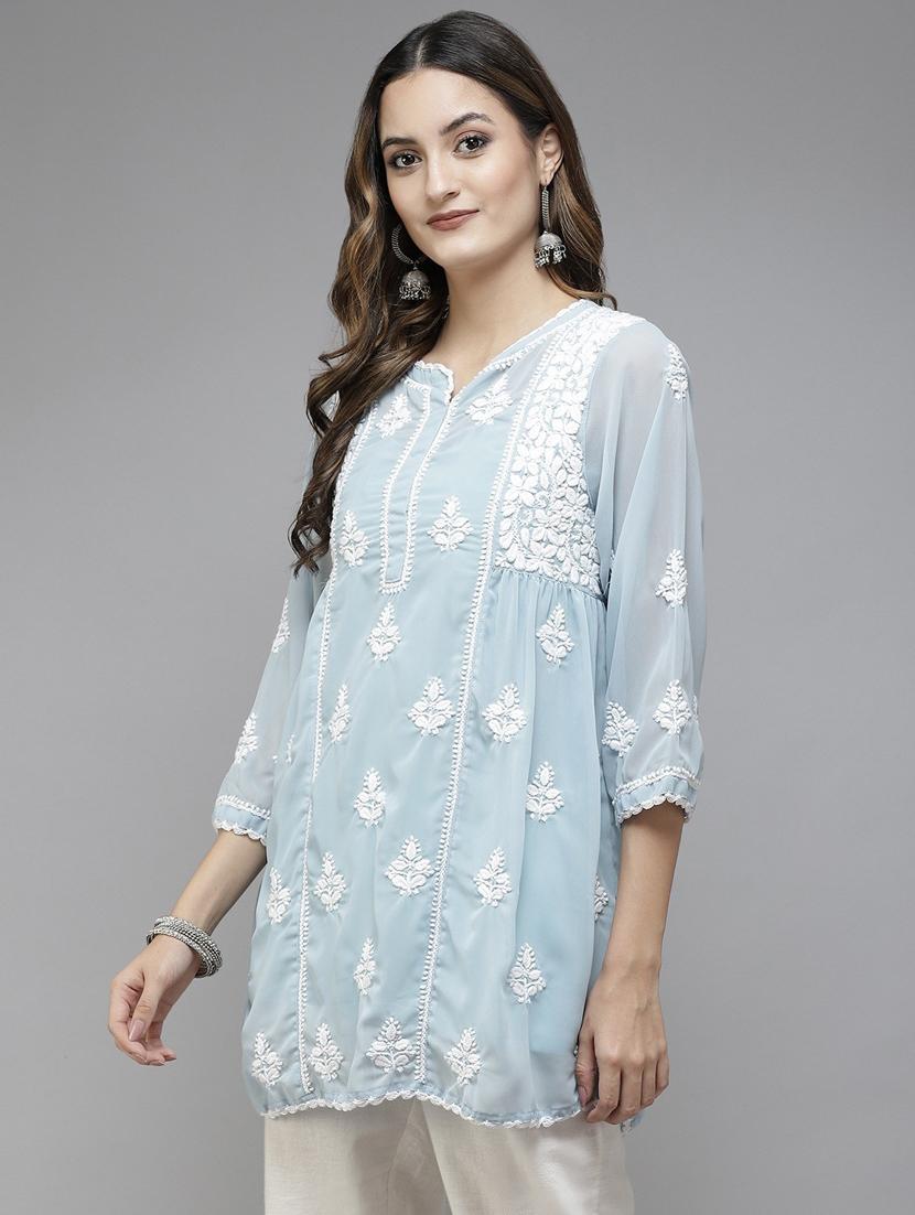 chikankari a-line short kurti - 18400012 - Standard Image - 1