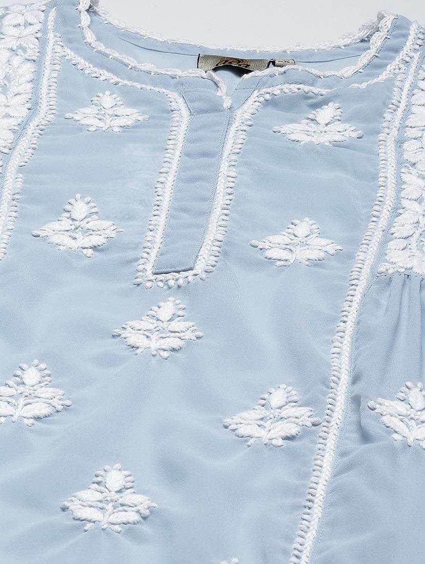 chikankari a-line short kurti - 18400012 - Standard Image - 4