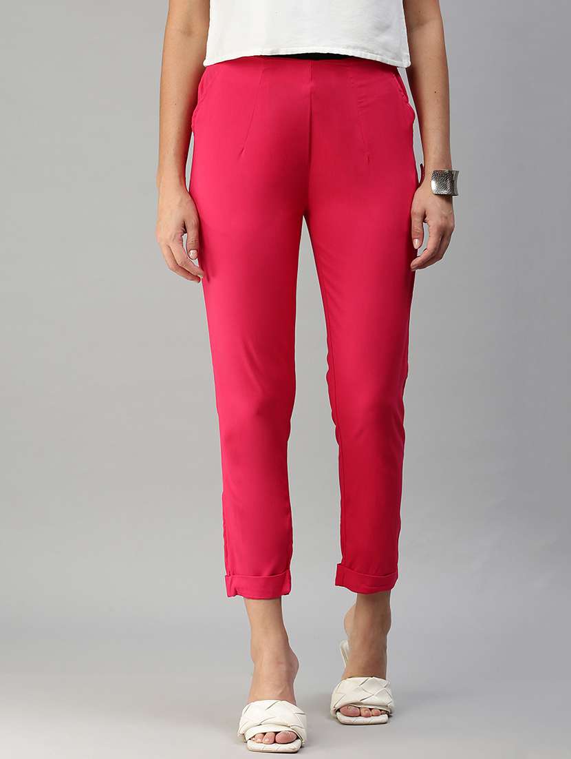 mid rise solid cigarette pants trouser