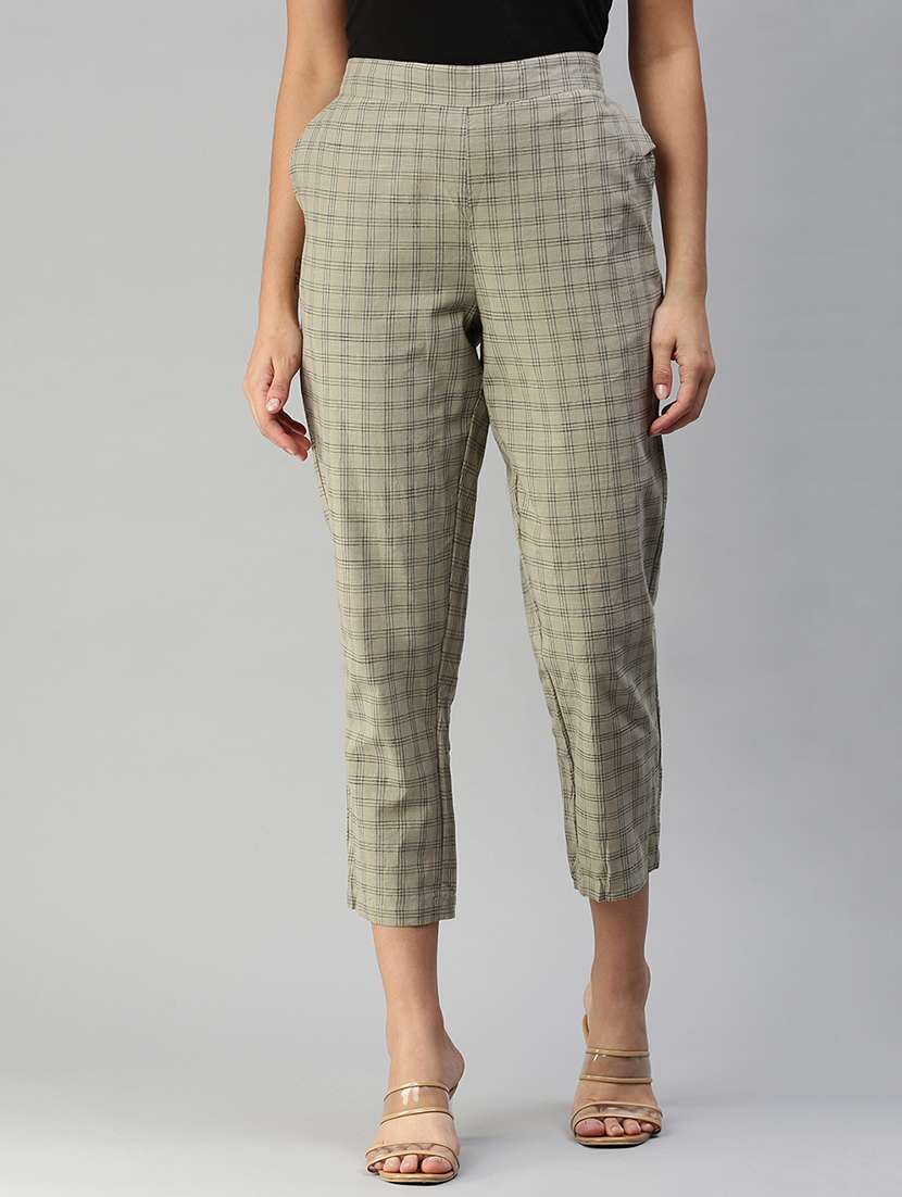 mid rise checkered cigarette pants trouser