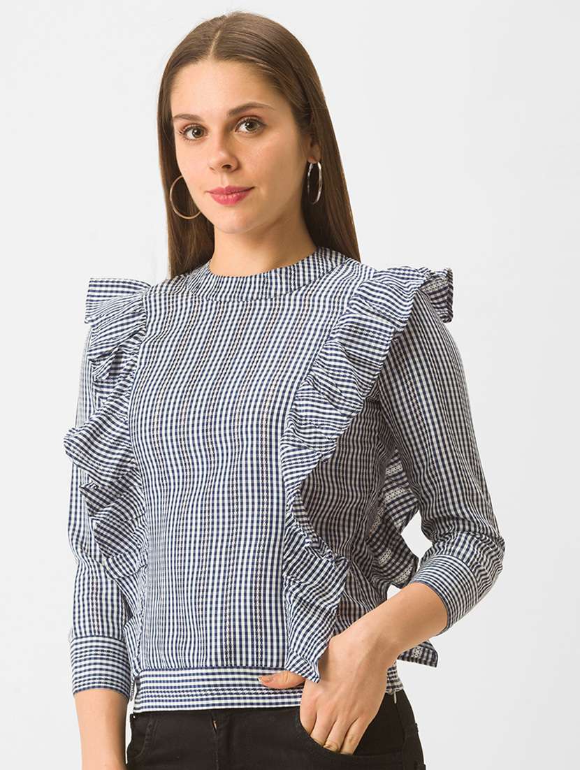 women's ruffle crew neck top - 18400249 -  Standard Image - 1