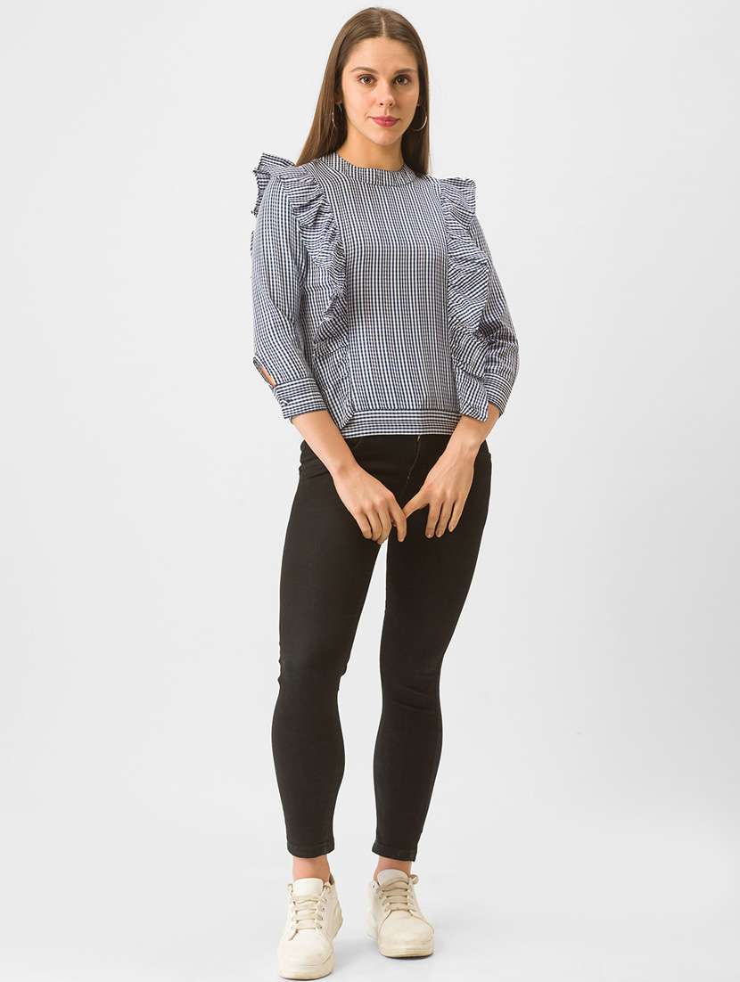 women's ruffle crew neck top - 18400249 -  Standard Image - 4