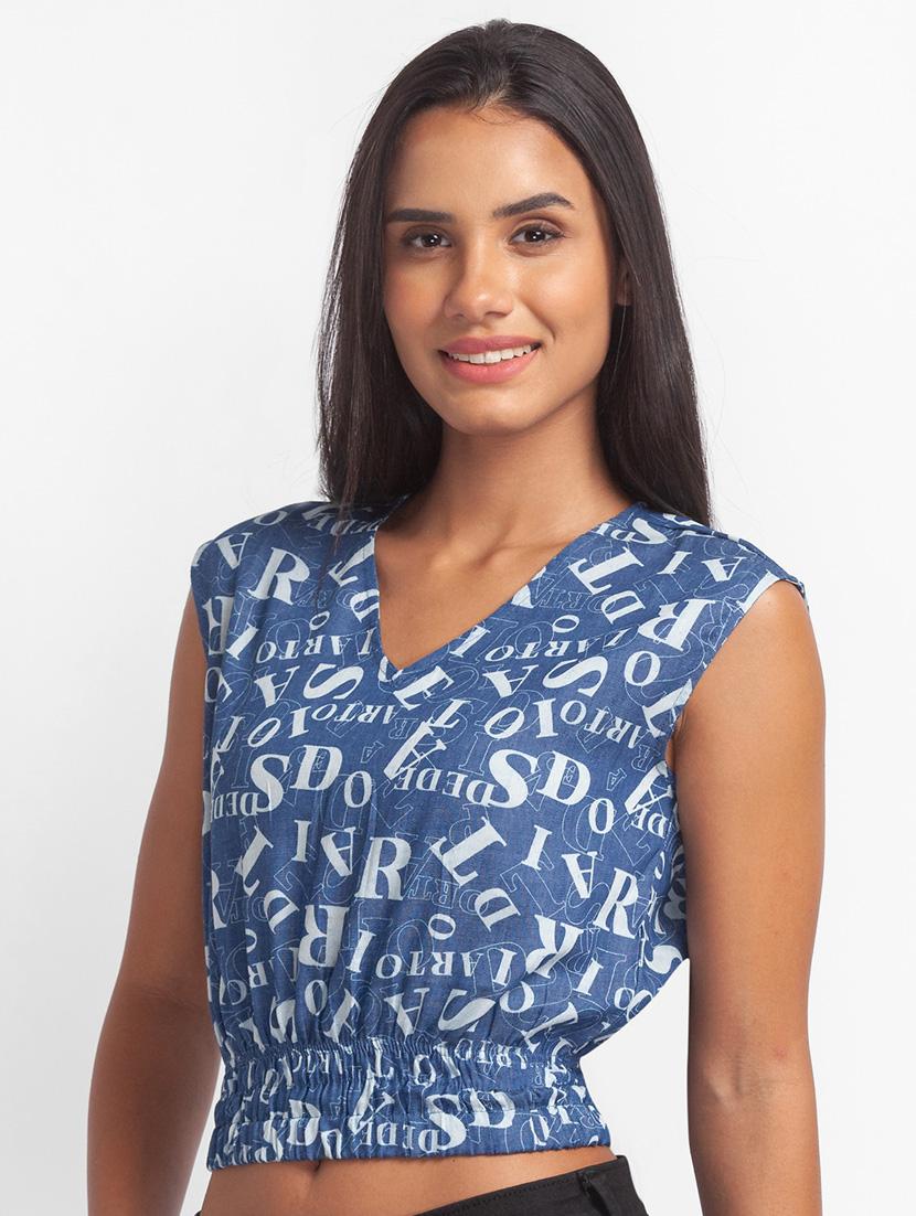 women's crop v neck top - 18400264 - Standard Image - 1