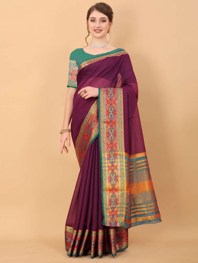 self design woven saree with blouse