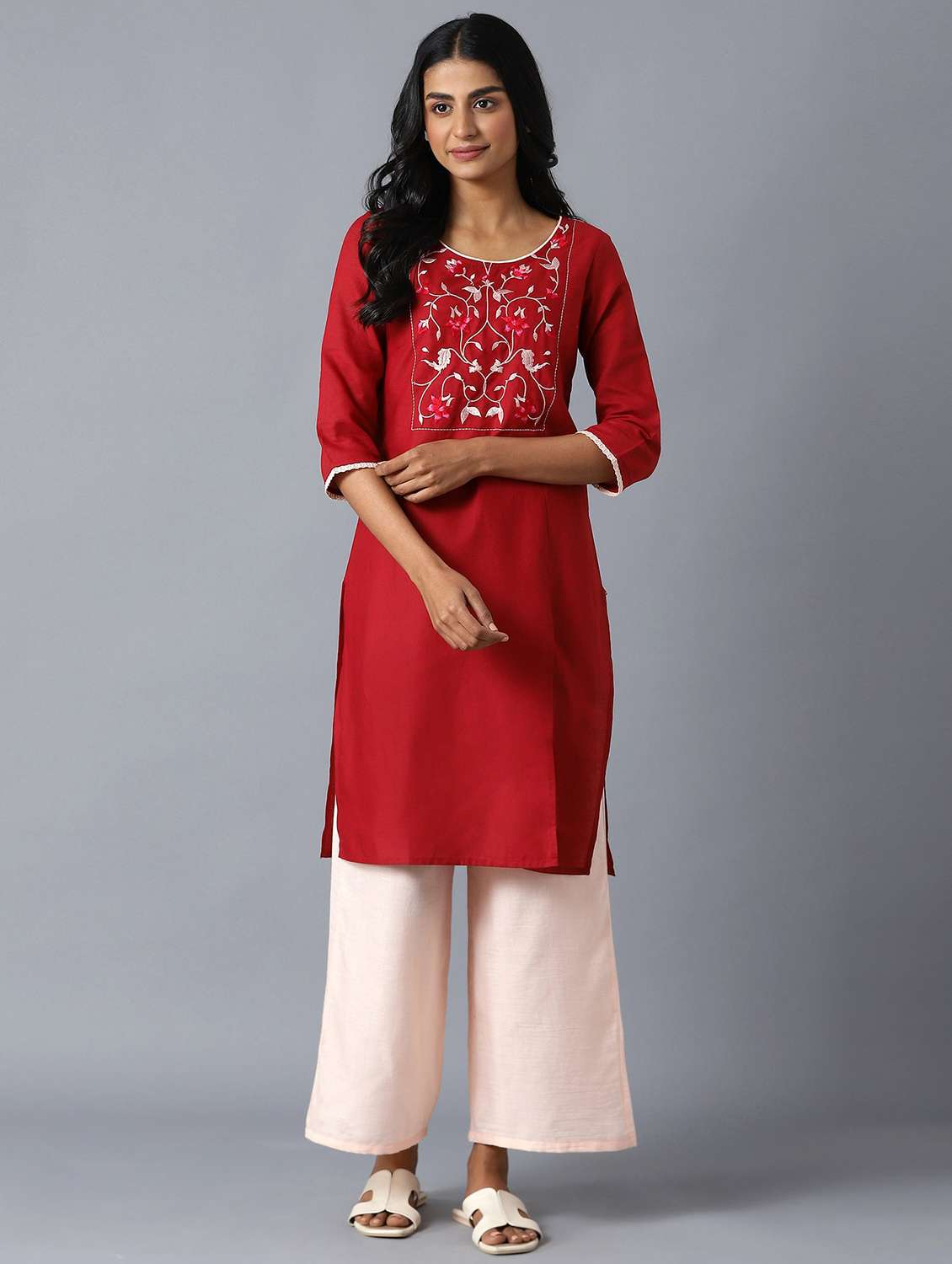 red cotton blend suit  set