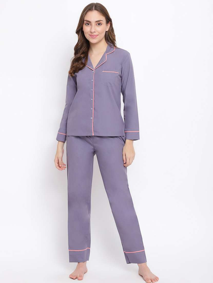 women solid nightwear pajama set 