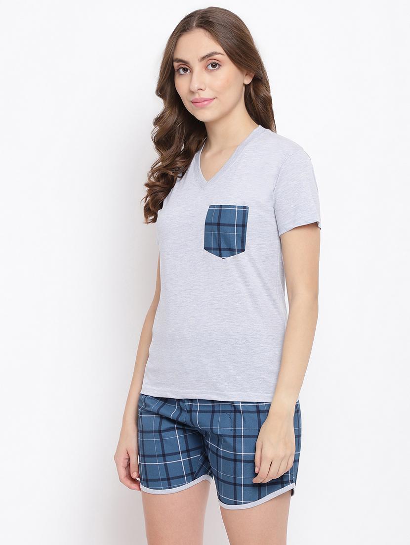 v-neck printed nightwear shorts set - 18400729 - Standard Image - 1