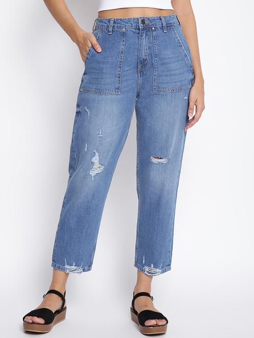 women's distress straight fit jeans - 18400928 -  Standard Image - 0