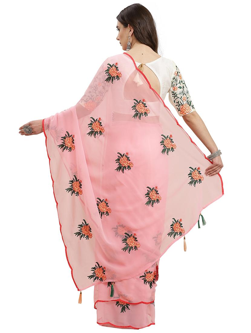 pink georgette embroidered saree - 18400936 -  Standard Image - 1