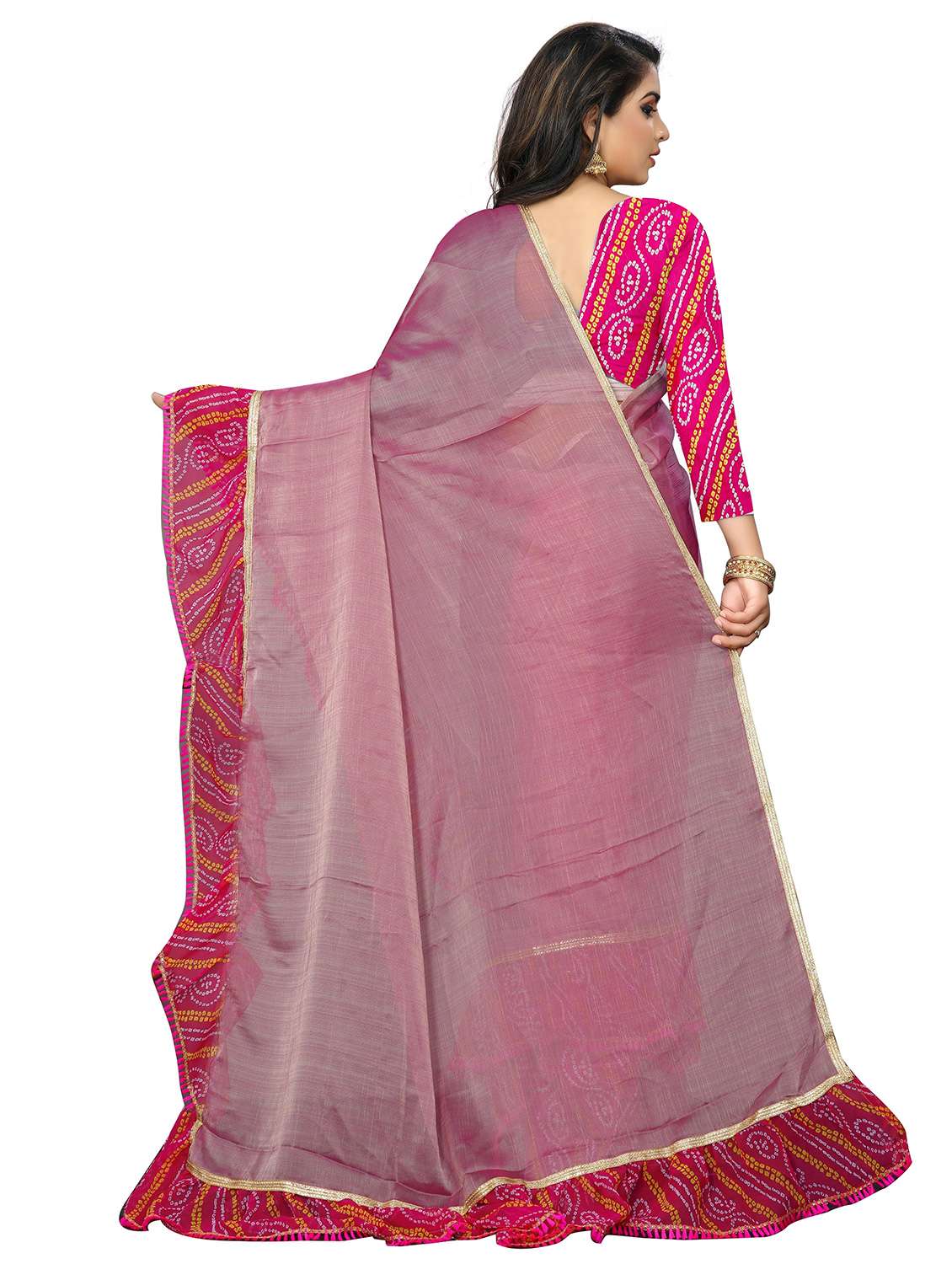 pink chiffon printed saree with blouse - 18400995 - Standard Image - 1