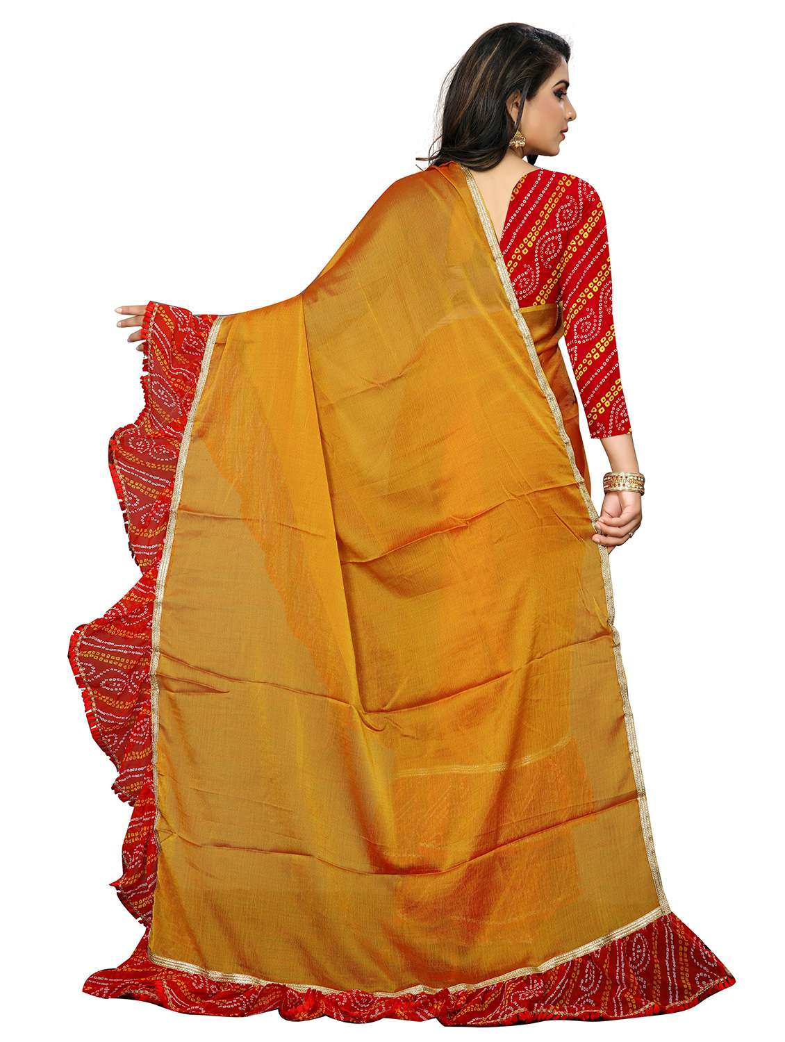 yellow chiffon printed saree with blouse - 18400997 -  Standard Image - 1