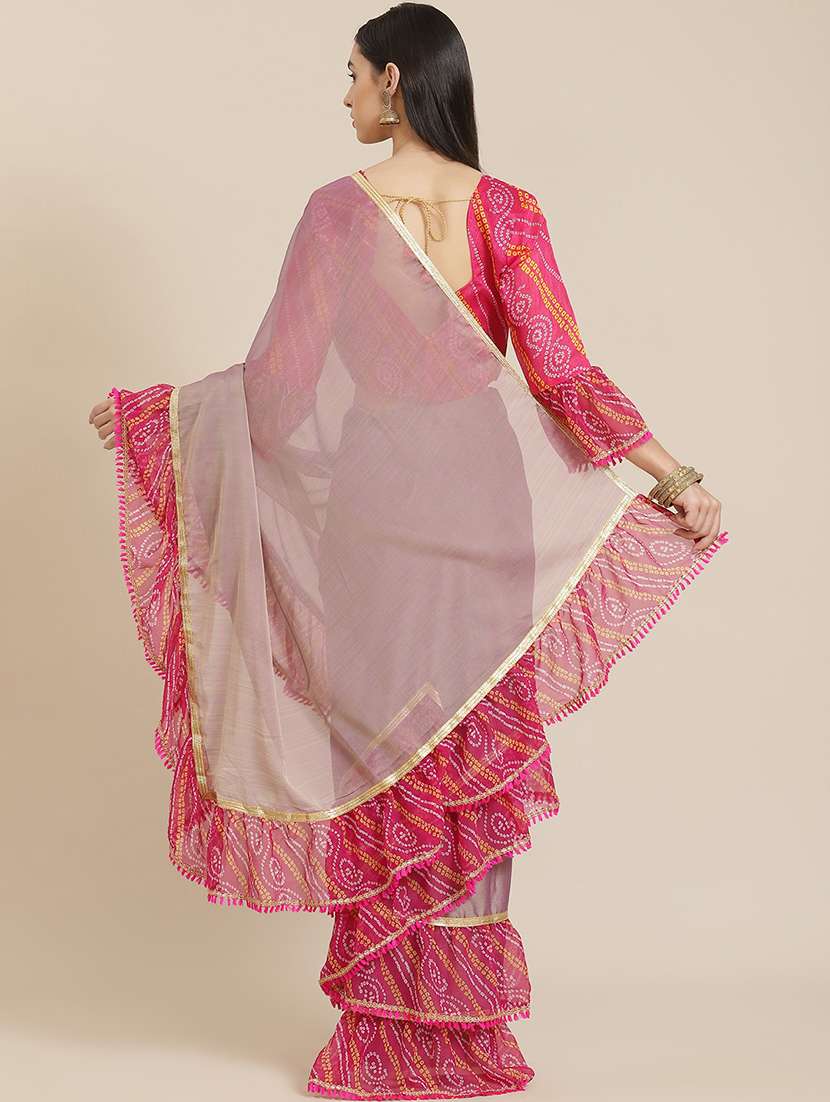 pink chiffon printed saree with blouse - 18400999 - Standard Image - 1