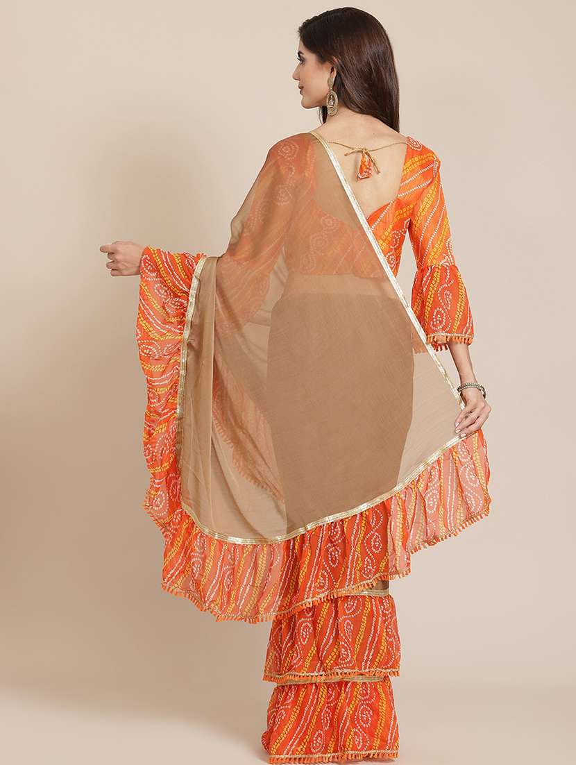 women's bandhani beige colored saree with blouse - 18401002 - Standard Image - 1