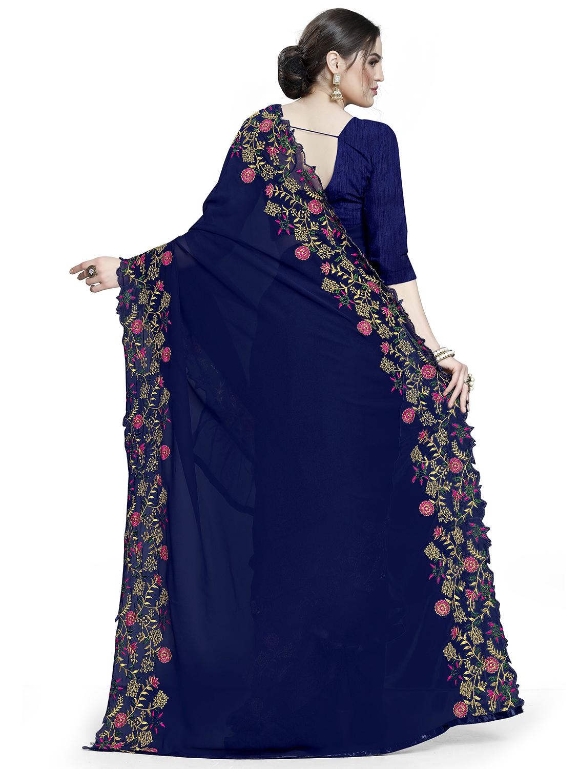 blue georgette embroidered saree with blouse - 18401015 -  Standard Image - 1