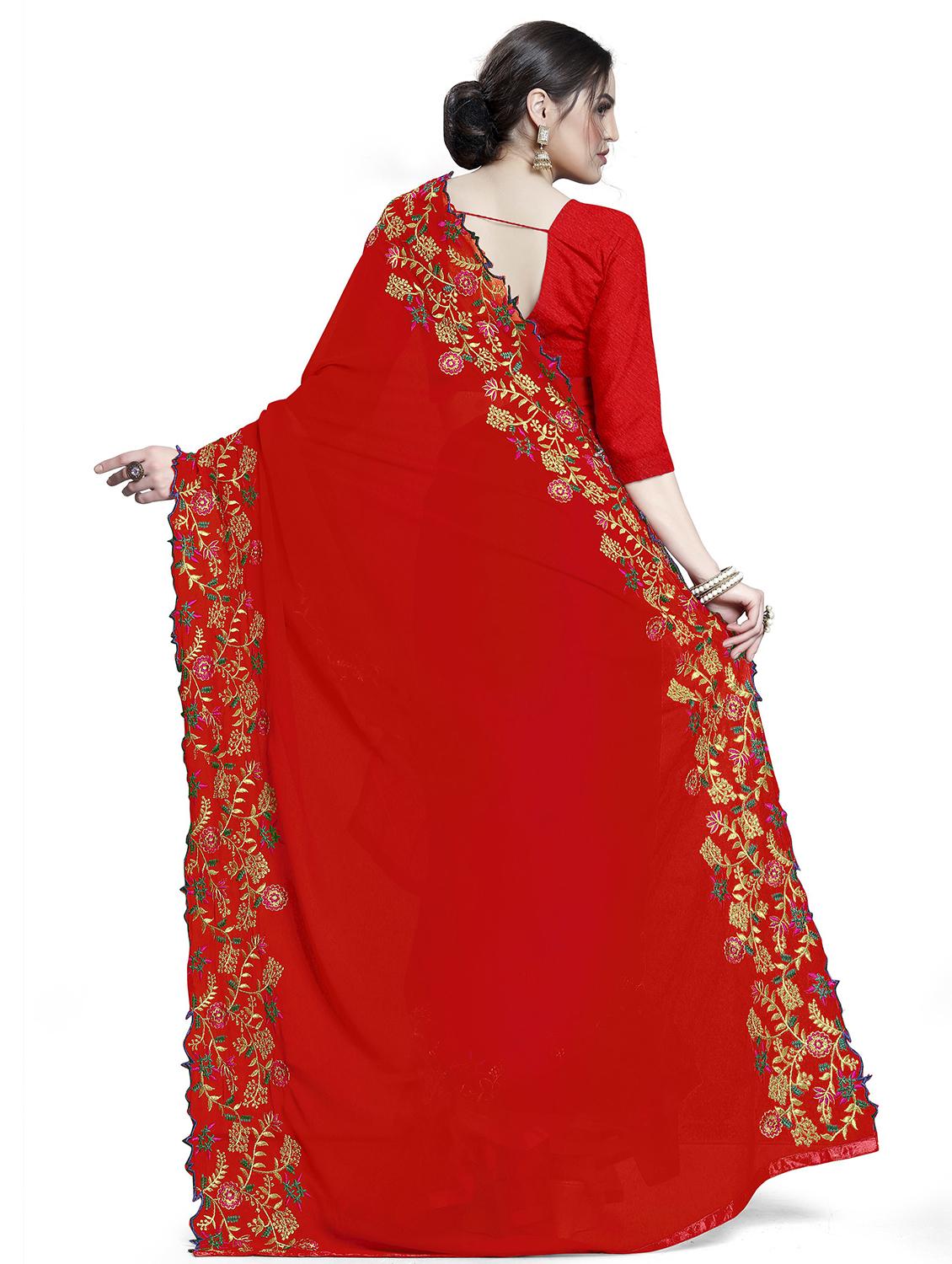 red georgette embroidered saree - 18401017 -  Standard Image - 1